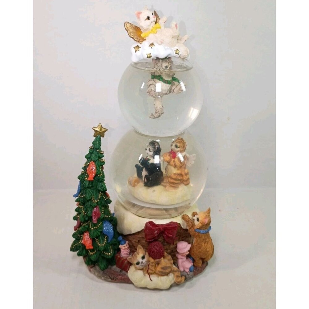 Vintage Rare Cute Cuddly Cats Christmas Holiday Musical Double Snow Globe Large